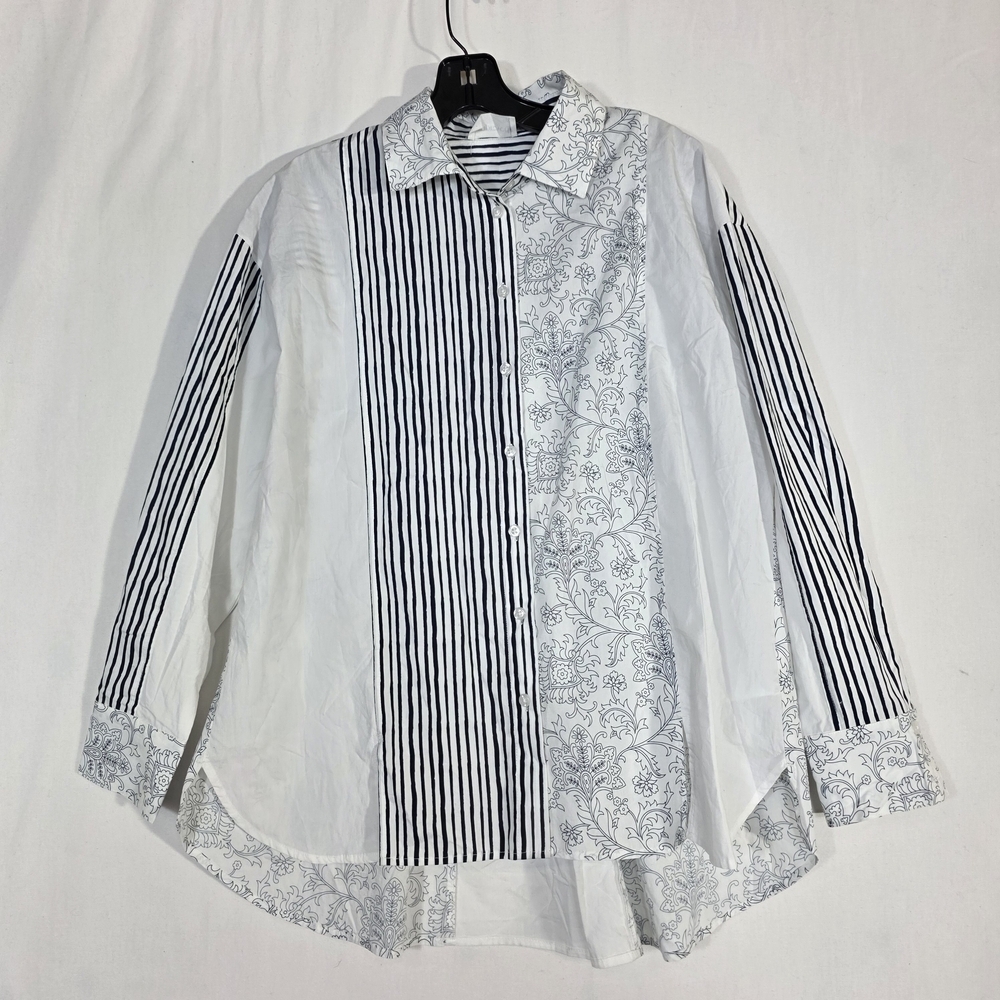 Emrpoved oversized Striped floral Button Down Shirt